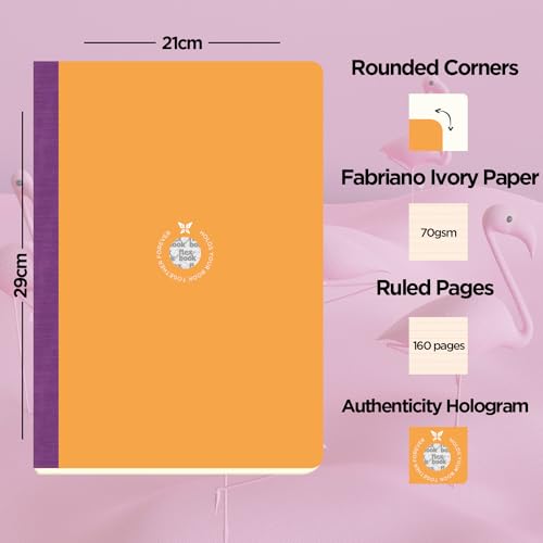 Image of flexbook Smartbook Notebook Ruled Orange | A4 | 21x29cm | 160 pages | 70gsm Fabriano Ivory Paper | Colorful Eco Paper Cover | with Purple linen spine