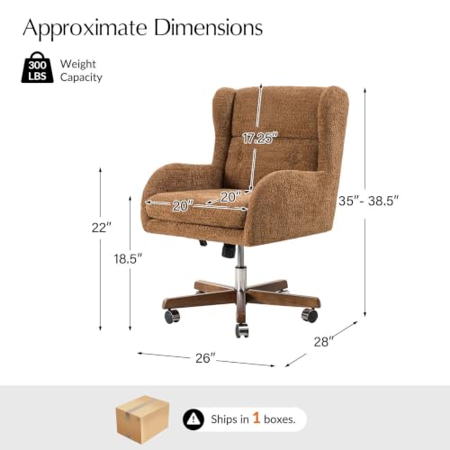 Image of HULALA HOME Modern Swivel Office Chair with Solid Wood Base, Caramel