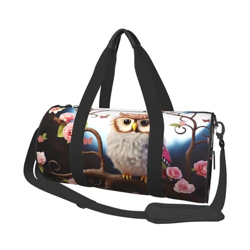 Sac de sport pour entraînement et fitness - Sac de voyage fourre-tout fleurs et hiboux