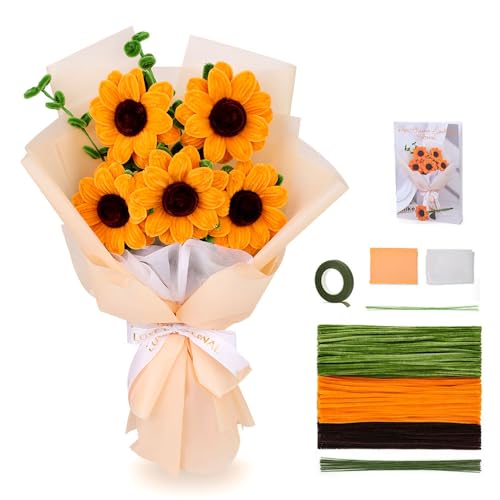 Siticoto 260 Pcs Pipe Cleaners Craft, Pipe Cleaner Flowers Craft kit for DIY Sunflower Bouquet with Floral Wires Gardening Tape Ribbon Step-by-Step Video Tutorials for Wedding Birthday Gift