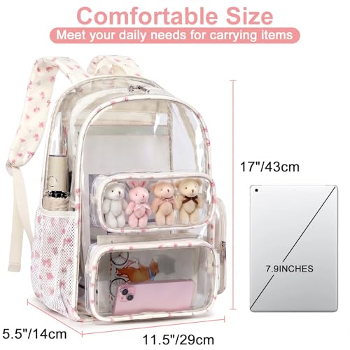 Image of BTOOP Clear Backpack Heavy Duty Transparent Backpack 17 inch See Through Bookbag for College Work Festival Security Padded Strap (pink bow floral)