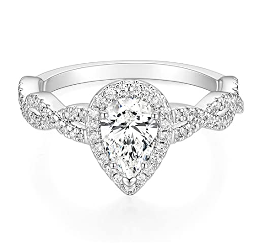 TIGRADE 1.5CT Engagement Ring for Women Teardrop Cubic Zirconia Wedding Band Halo Twisted Pear CZ Promise Anniversary Ring Size 3-12