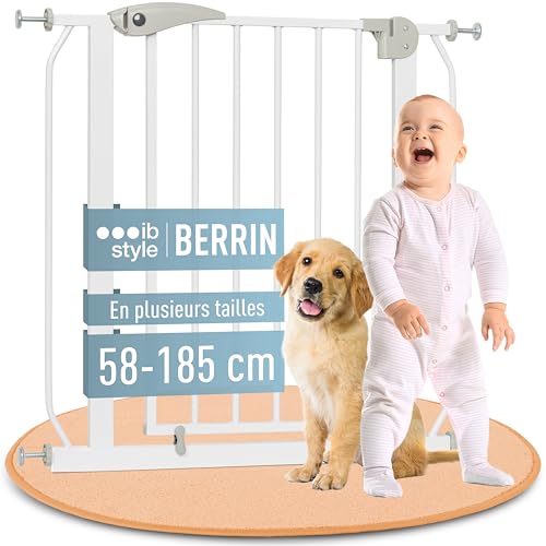 IB STYLE Barrière de Sécurité Berrin 58-185 - Barrière d'escalier, sans Perçage, Installation Facile, Extensible, pour Enfants 6 a 24 Mois, Blanc Gris,...