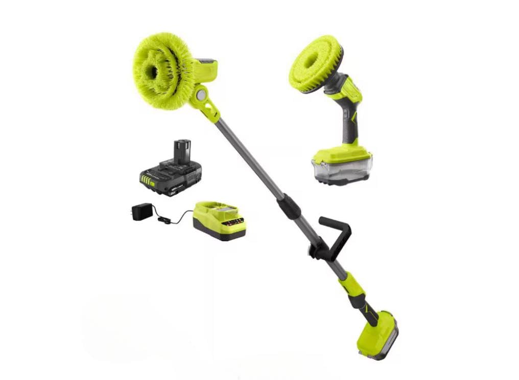 P4500K-P4510 Fits for Ryobi 18V Cordless Telescoping and Compact Power Scrubber Kit with 2.0 Ah Battery and Charger
