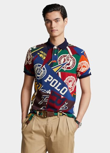 Image of Polo Ralph Lauren Classic Fit Pennant Mesh Polo Shirt (Patchwork /Pennant,L), Large