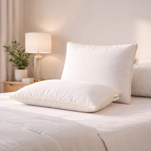 Image of SleepyCat Fiber Lite Pillow | Full Size Poly Fiber Medium Soft Pillow | 2 Year No Lint Guaranteed | 110 TC Micro-Peach Fabric | Luxe Feel | Machine Washable Pillow | White, Set of 1 (27x17 Inches)