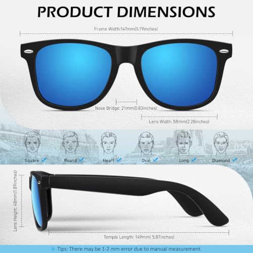 Image of Sunier Polarized Sunglasses for Men and Women, Retro Square Matte Finish UV400 Protection Shades for Driving, Fishing