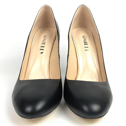 Round Toe High Heel Pumps for Women Ladies Elegant Office Work Career Heels Block Heel Black Customized Shoes4
