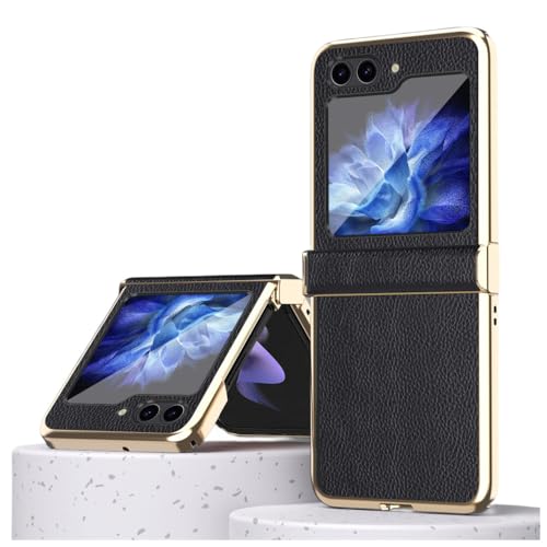 Étui Samsung Galaxy Z Flip 5 ENILSA en cuir noir avec protection charnière