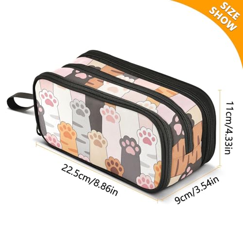 Image of Cat Paw Prints Pencil Case Box Boys Girls Large Pencil Pouch Zipper Compartments Big Capacity Stationery Pen Bag Organizer for Kids Teens Adults School Office