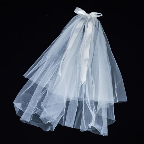 2 Pcs First Communion Accessories Set Girls White Floral Wreath Lace Veil Comb and Floral Crown Set, White 22 Incies4