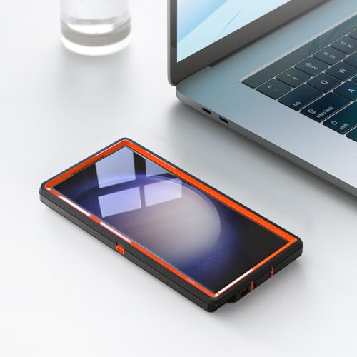 Image of Case for Galaxy S23 Ultra, Heavy-Duty Tough Rugged Shockproof Drop Protective Cover Cases for Samsung Galaxy S23 Ultra, Black+Orange