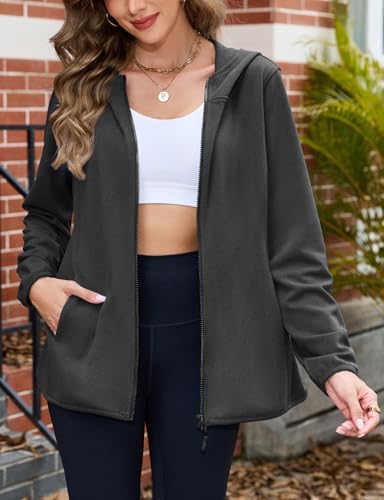 Viracy Womens Full Zip Up Hoodies Lightweight Fleece Jackets Long Sleeve Hiking Sweater with Handy Pockets and Inside Pocket4