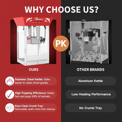 Image of Large Commercial Popcorn Machine: 12 Oz Popcorn Maker with 3-Switch Control Movie Theater Style Makes Up to 48 Cups for Home Party Office, Red