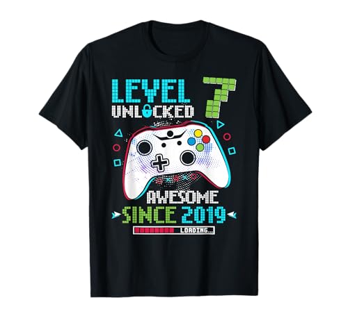 Nivel 7 Desbloqueado Impresionante 2019 Videojuego 7º Cumpleaños Camiseta