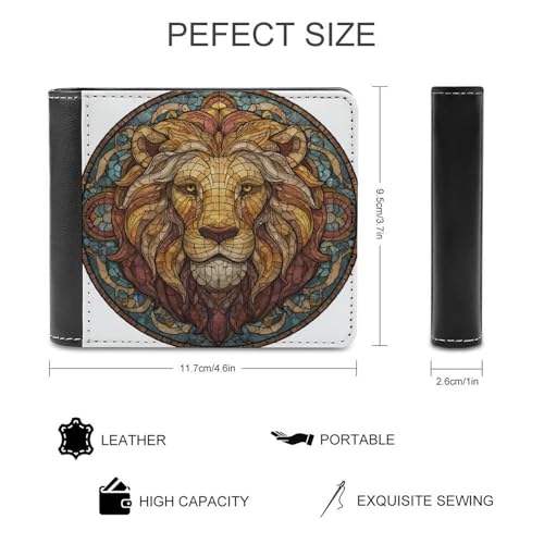 Stained Glass Cool Lion Head Soft PU Leather Bifold Wallet, Coin Purse Credit Pass Case, Durable Card-Holder Slim Billfold for Men Woman Money Storage2
