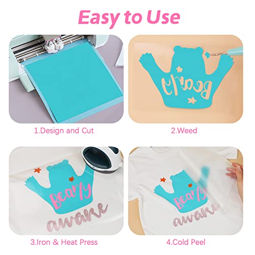 Image of HTVRONT HTV Vinyl Rolls Heat Transfer Vinyl - 12 inch x 5ft Pink HTV Vinyl for Shirts, Iron on Vinyl for All Cutter Machine - Easy to Cut & Weed for Heat Vinyl Design (Pink)