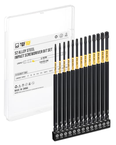 Image of TGFTGF Impact Long Torx Bit Set 13PCS (TT7-TT40), 6 inch S2 Steel Security Torque Star Bits Set with Magnetic CNC Machined Tips, Tamper Proof Screwdriver Bits with Storage Case