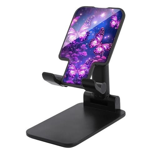 Support téléphone bureau violet pliable et réglable motif papillon pour tout smartphone