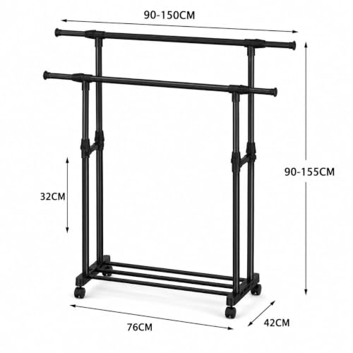 Image of WOOMZY Heavy Duty Cloth Drying Stand for Clothes - Foldable Clothes Drying Stand Metal with Wheels | Adjustable Dry Cloth Stand & Cloth Dryer Stand for Balcony, Home | Pole Rack Kapde Stand