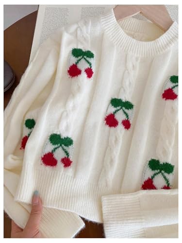 Image of BEAUDRM Girl's Cute Bow Sweater Crew Neck Long Sleeve Drop Shoulder Loose Pullover Tops