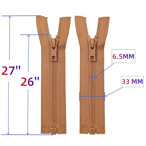 Image of MebuZip 2PCS #5 26 Inch Separating Jacket Zippers Resin Zipper Molded Plastic Zippers Bulk for Sewing Coat Jackets Clothes (26 inch Brown)