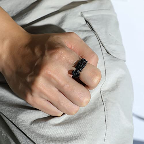 Bague homme squelette U7 en acier noir taille 62 style punk gothique - 3