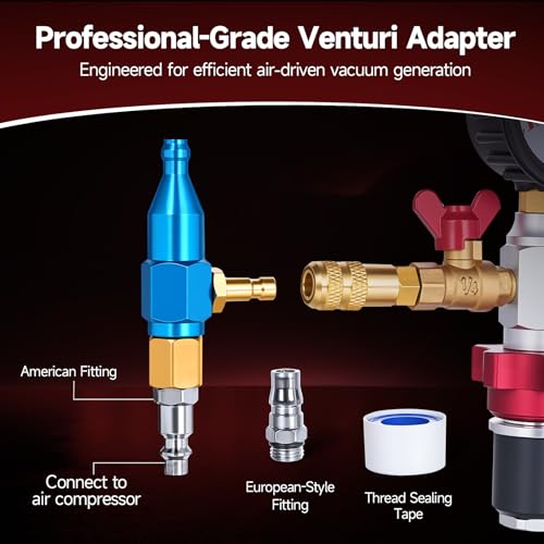 Image of BILITOOLS 10-Piece Coolant Vacuum Refill Kit, Quick Airlift, Universal | Copper-Cased inHg /PSI Gauge. Metal Valves, Brass Fittings, Airtight Seal. Adapters 0.3-2.2in. Clear Hose, Auto-Fill Design