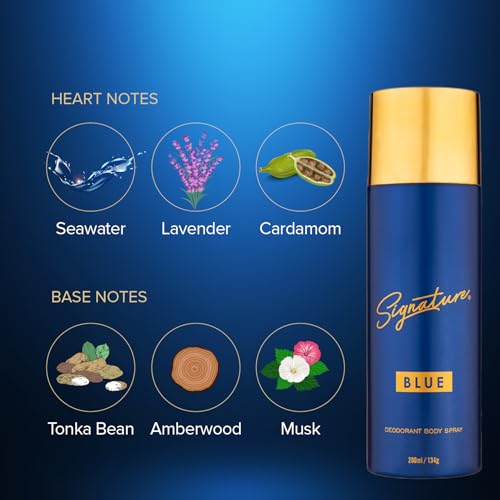 Image of Signature Deodorant Body Spray - Blue | Elegent & Distinctive | Long Lasting Fragrance | Skin Friendly Deo | Fights Body Odour | Everyday Use | Men, Women (Unisex) | Pack Of 1 (200ml)