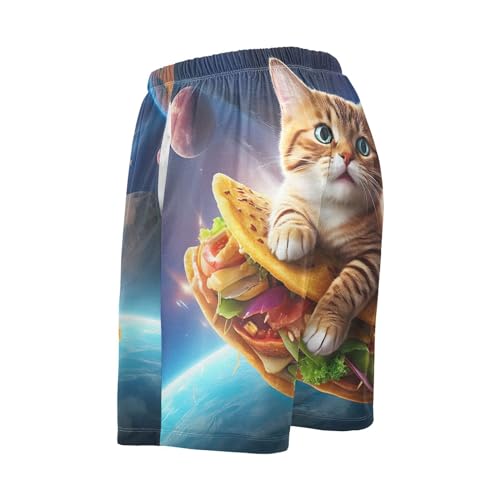 Men's Space Taco Cat Funny Pajama Shorts with Pocket and Drawstring S 202b47134