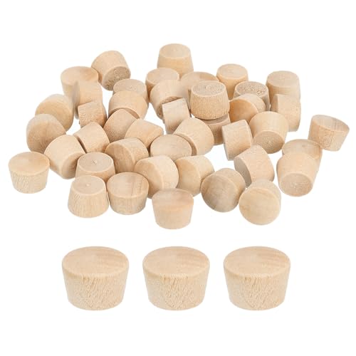 Image of uxcell 60Pcs Wood Button Plugs, 10mm /0.39 inch Flat Head Hardwood Screw Hole Plug Wooden Caps Buttons Wood Plug for Furniture Woodworking Craft Decor (11.5mm x 10mm)