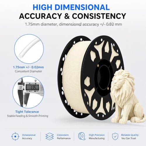 Image of FILAMONT PLA+ 3D Printer Filament 1.75mm, High Strength & Low Warp Printing Material, Dimensional Accuracy ±0.02mm, Vacuum Sealed with Desiccant, 1kg Spool (Ivory)