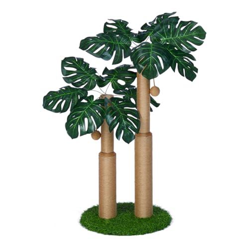 LEMONDA 29.7inch Cat Scratching Post,Cat Scratcher Cat Tree with 2 Sisal Scratching Poles & 2 Interactive Dangling Balls,Cats Scratching Posts for Indoor Kitten & Adult Cats (2 Posts Monstera Tree)
