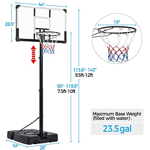 Yaheetech Basketball Hoop Portable 44 Inch Basketball Goal System Height Adjustable 7.5-10Ft With Pvc Backboard And 2 Wheels #TOP2