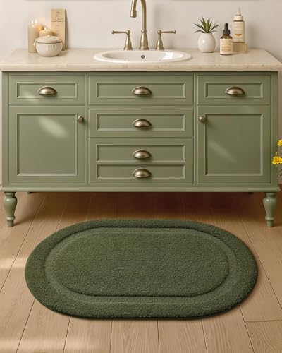 Image of Color&Geometry Small Green Bathroom Rugs, Non Slip Shower Mat with Rubber, Ultra Soft and Absorbent, Washable Bath Mats for Bathroom Floor, Shower, Sink, Vanity, 15 inchx23 inch