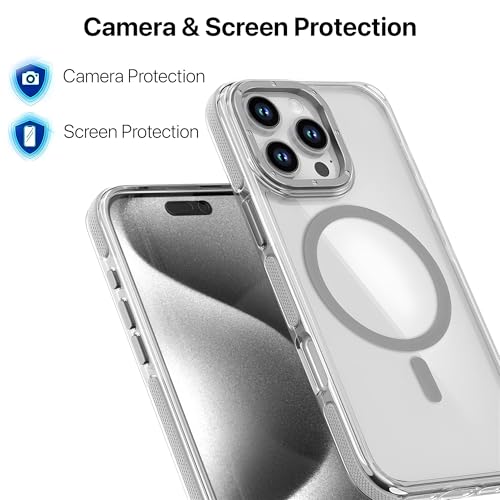Image of eller sante Apex Magpro Back Cover Case for iPhone 16 Pro Max Scratch Resistant Camera Screen Protector TPU Shockproof 10ft Drop Protection Support Mag-Safe Wireless Charging- White