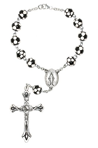One Decade Soccer Auto Rosary, Soccer (Futball) Ceramic Sport Auto Rosary