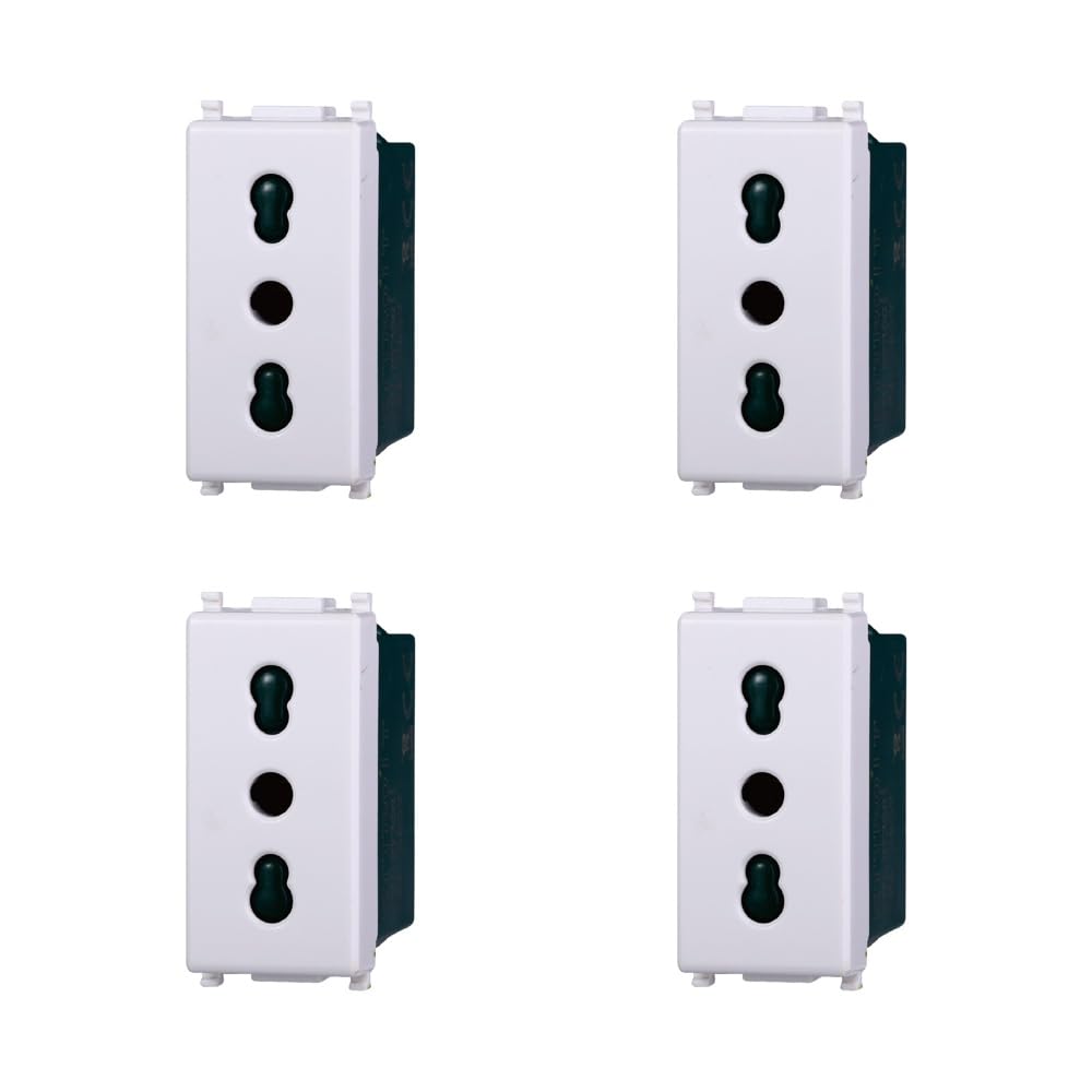 Elektronova White Bypass Socket 2P+T 10/16A 250V Compatible Vimar Plana Kit 4 Pieces 2001