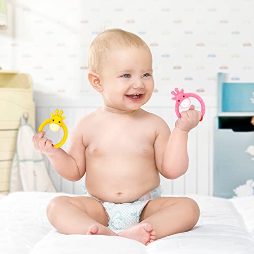 Share&Care Bpa Free 2 Silicone Giraffe Baby Teether Toy With Storage Case, For 3 Months Above Infant Sore Gums Pain Relief And Baby Shower, Set Of 2 Different Teething Toys (Yellow) #TOP5