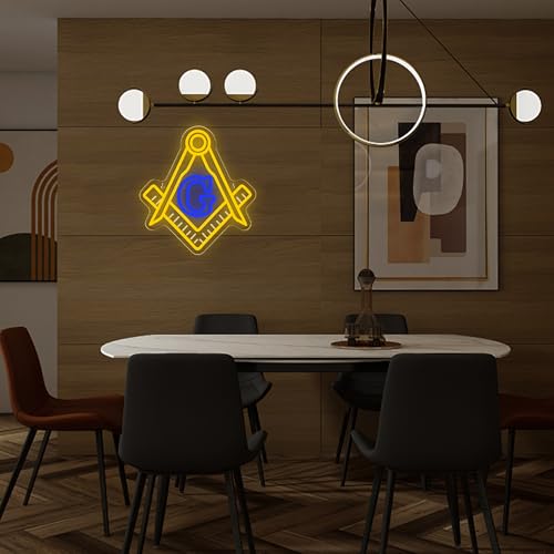 Image of Mutank Masonic Neon Sign, USB Powered Dimmable LED Neon Light Symbolic Decor, for Brotherhood Historical Wall Game Room Study Man Cave Wall Decor, Gifts for Freemasons and Brothers(12.9 * 12.2 In)