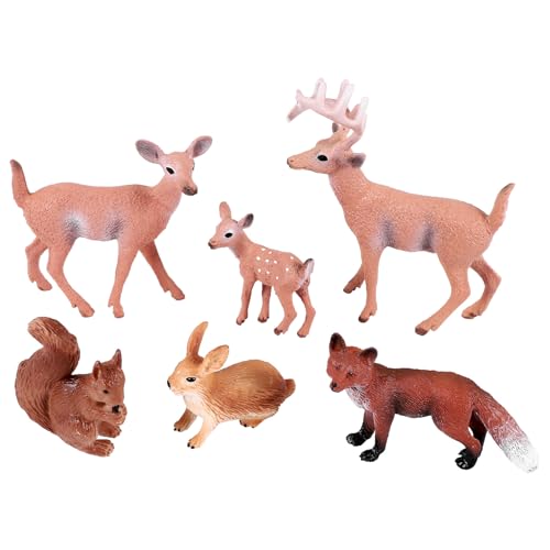 Giuneuow Figuras de Animales del Bosque de 6 Piezas, Figuras de Criaturas del Bosque, Ardilla, Ciervo, Conejo, Figuras Familiares, Juguetes en Miniatura