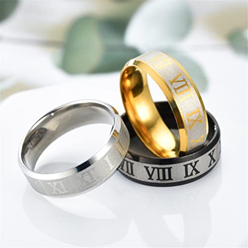 Image of PAURO Roman Numerals Wedding Band | Unisex Stainless Steel Jewelry, 8MM Classic Roman Numerals Couple Ring