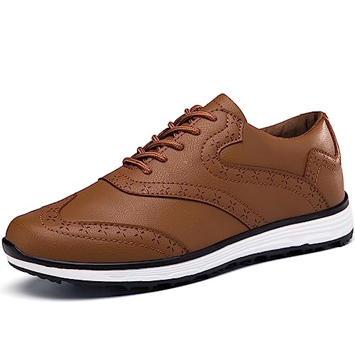 Mens Golf Shoes,Classic Lightweight Breathable Mesh Spikeless Golf Shoes for Men,Comfortable Soft Waterproof Golf Shoes Mens,Slip Resistant Golf Footwear