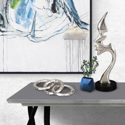 Howard Elliott Collection Decorative Castro Ring Sculpture for Home Decor, Bright Silver Accent Décor for Home, Living Room, Entryway & Desk, 5 x 12 x 1.5 Inch
