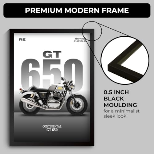 Image of Royal Enfield Bullet Poster | Framed RE Continental GT 650 A4 Sized (31 x 23 cm) | Mr Clean Bike Poster for Wall, Gift for Boys, Bike Frames | Bikes Posters for Wall, Bedroom, Hostel, Study Room (F 171)