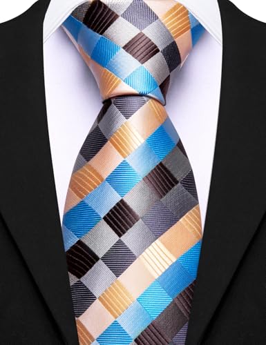 Image of Barry.Wang Mens 6 PCS Ties Silk Striped Paisley Check Floral Necktie Silky Woven Wedding Business Party Ties 3.34 inch