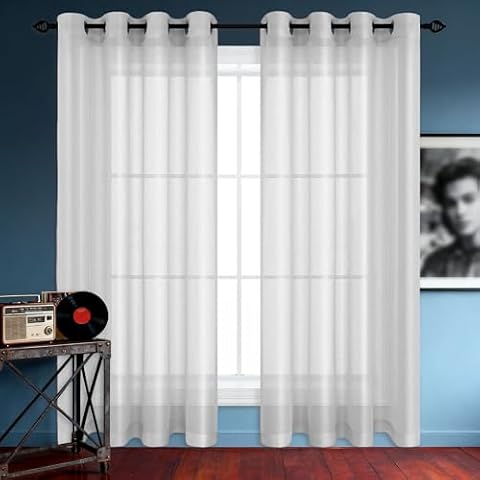 Firana Przezroczysta Z Woalu 460 x 245 cm Z Oczkami Zasłony Przepuszczające Dekoracyjne Do Sypialni I Salonu, Jasny szary