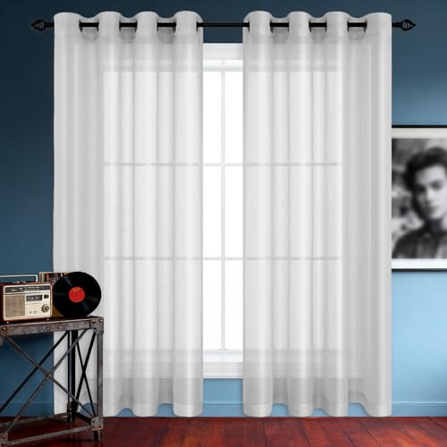 Firana Przezroczysta Z Woalu 460 x 245 cm Z Oczkami Zasłony Przepuszczające Dekoracyjne Do Sypialni I Salonu, Jasny szary