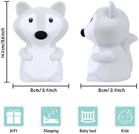Vicloon Lampka nocna dla dzieci, nocne światło dziecko, 9 kolorów słodka lampka nocna dla dzieci, Lampka nocna LED dzieci, ściemniana dotykać USB silikon lampa, ciepły spanie lekki jako prezent (Lis)