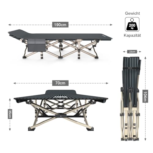 ATORPOK SHOP Campingbett feldbett klappbar, Faltbar Gästebett bis 200 kg für, Extra Breit Faltbar Klappbett Feldbett Campingbett für Outdoor Garten Innen